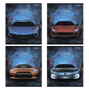 Тетрадь 36л., А5, клетка, Alingar «Auto», скрепка, мелованный картон (эконом), 4 дизайна в пленке т/у