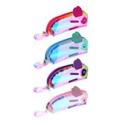 Пенал овальный,21*9*4,5см,ТПУ цвета«металлик»,апплик.«Зайчик»,ручка,4 дизайна