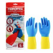 Перчатки латекс, S, 1 пара, рельефная, цвет желтый/синий,