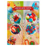 335992  Свечи для торта Со стикером на шпажках 4 шт, блистер, с днем рождения ЧУДО ПРАЗДНИК