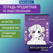 Тетрадь предметная «ANIME» 48 л., глянцевый УФ-лак, ОБЩЕСТВОЗНАНИЕ, клетка, BRAUBERG, 404533