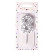 Свеча для торта Alingar, 6 см, на пике, «Цифра 8», цвет серебро, блистер с европодвесом