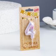 Свеча в торт «Белый мрамор», цифра «4», 8 см 6990833