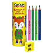 Набор цветных карандашей Каляка-Маляка Jumbo утолщенные укороченные 12 цв. кругл. корп. пластик тубус с точилкой