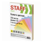 Бумага цветная А4 80г/м 250л 5цв х50л пастель, Staff