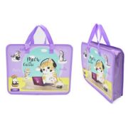 Папка для творчества А4 с ткан. ручками SZ-73202 «Котики онлайн» пластиковая, молния сверху, сиреневая с рисунком (1/240)