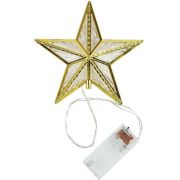 Верхушка на ёлку «Золотистая звезда», 15,5см, 10 LED, 2 реж., тепл. желт. свет, от батареек. НУ-2594