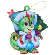 Новогодняя елочная подвеска из дерева  Дракон с елкой, 9х10,8 см «собств.разраб.» НУ-6390