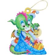 Новогодняя елочная подвеска из дерева  Дракон с мешком, 8х9,7 см «собств.разраб.» НУ-6394