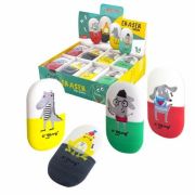 Ластик Yalong, синтетический каучук, овал, цвет ассорти, 35*60*10 мм, картонная упаковка, «Веселые зверята»