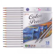 Карандаши цветные Yalong 18 цв., «Серебро», деревянные, шестигранные, грифель 3.0 мм, заточенные, картон. уп., европод.