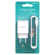 Блок питания сетевой 1 USB Borofone, BA20A, Sharp, 2100mA, пластик, кабель Apple 8 pin, цвет: белый