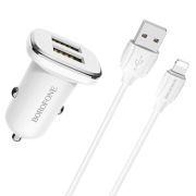 Автомобильное зарядное устройство BOROFONE BZ12 Lasting power, 2xUSB с Кабелем USB - Lightning, 2.1A