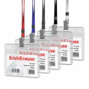 Бейдж горизонтальный в комплекте с лентой ErichKrause размер вставки 95х58 мм, прозрачный, цвет лент