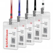 Бейдж вертикальный в комплекте с лентой ErichKrause размер вставки  62х91 мм, прозрачный, цвет ленты ассорти, в пакете, 62072