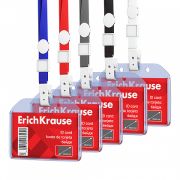 Бейдж горизонтальный в комплекте с лентой ErichKrause размер вставки 85х54 мм, прозрачный, цвет ленты ассорти, в пакете, 62079