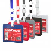 Бейдж горизонтальный в комплекте с лентой ErichKrause слайдер, твердый пластик ABC, размер вставки 85х54 мм, ассорти, в пакете, 62085