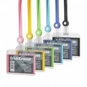 Бейдж горизонтальный в комплекте с силиконовой лентой ErichKrause акриловый, размер вставки 85х54 мм, ассорти, в пакете, 62092