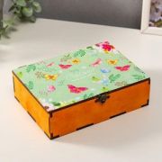 Шкатулка керамика зеленая с розовой полосой  1шт