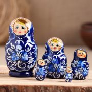 Матрёшка «Гжель», тёмно-синее платье, 5 кукольная, 10 см 3371583