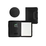 Папка кожзам « KWELT » 33*25*2см Черная, с бумажным блоком, калькулятор, отделение для карточек.